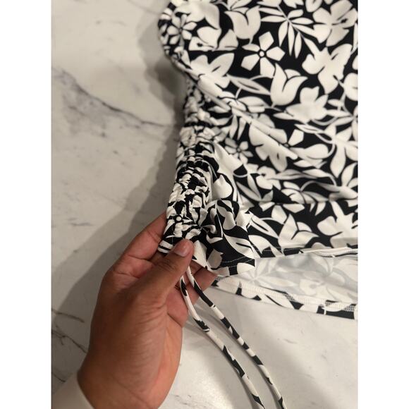 Lands’ End Tankini Top 16W Black White Floral Ruched Side Swim Top Plus - Picture 3 of 7